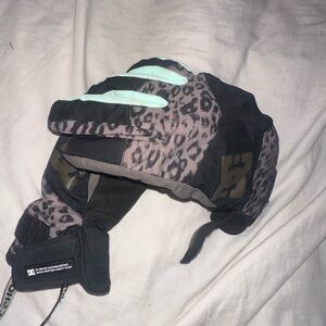 DC Leopard Print Snow Gloves with Black and Mint Accents